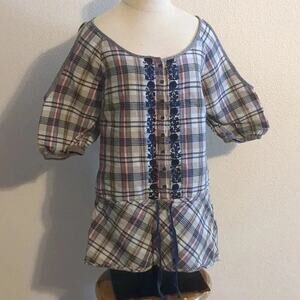Free People Cold‎ shoulder plaid peplum blouse size 4